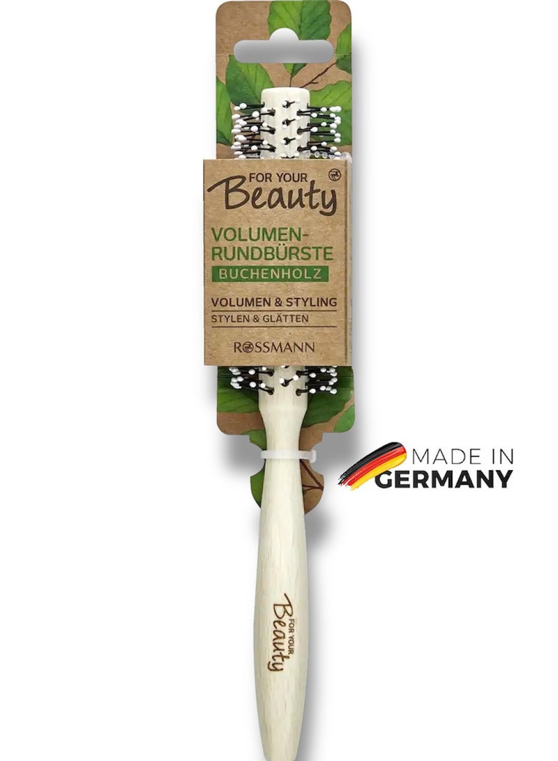 Rossmann Volume Round Hair Brush 35mm – Beechwood Handle, Flexible Nylon Pins, Made in Germany - Image 1